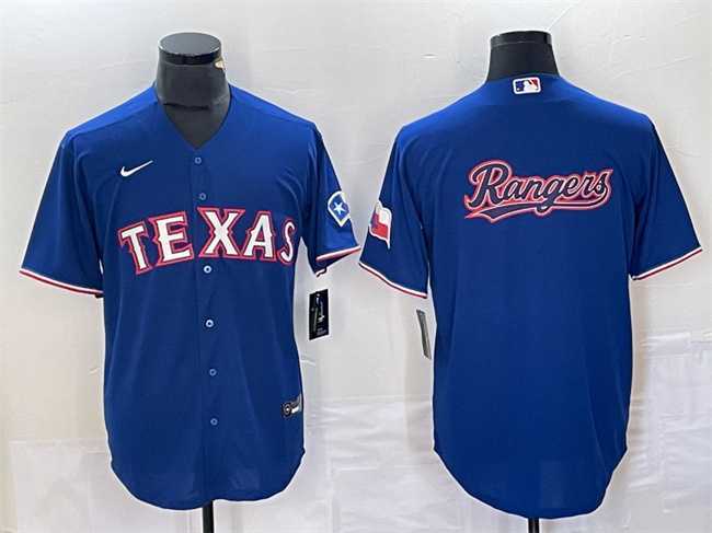 Mens Texas Rangers Royal Team Big Logo With Patch Cool Base Stitched Baseball Jersey->texas rangers->MLB Jersey